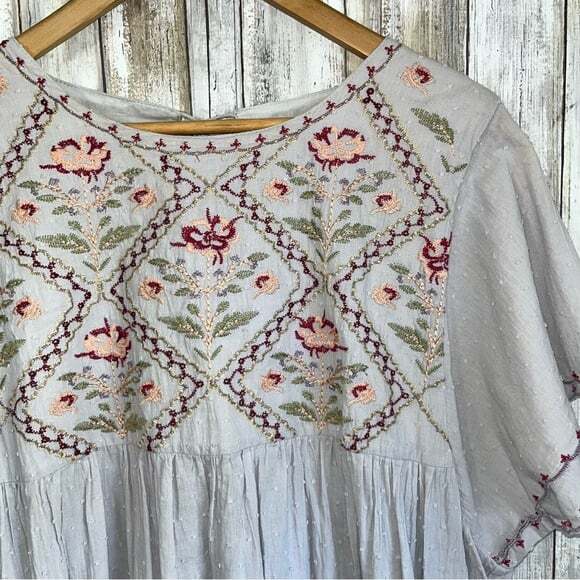 Umgee Dusty Purple/Blue Embroidered Floral Boho Tunic Dress - Picture 4 of 6